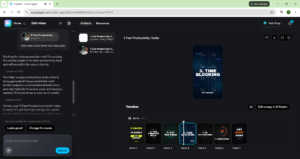 showing a text prompt turning into a video timeline.