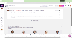 Screenshot of the Murf AI timeline studio showing audio tracks synced with a video clip.