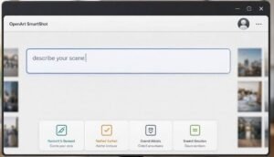 Screenshot of the OpenArt SmartShot interface showing the "describe your scene" input box