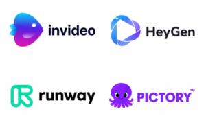 showing the logos of InVideo, HeyGen, Runway, and Pictory