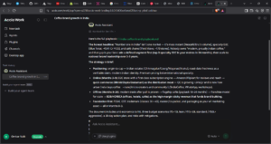 Screenshot of the Accio dashboard showing the "Teams" feature and the chat interface generating a business strategy.