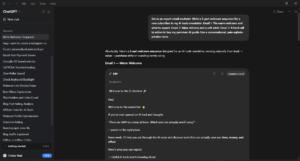 Screenshot: AI Tool Workflows testing ChatGPT for email marketing copywriting.