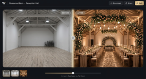  Screenshot of the Hyper Agent interface showing the empty venue transforming into a decorated venue with the slider.